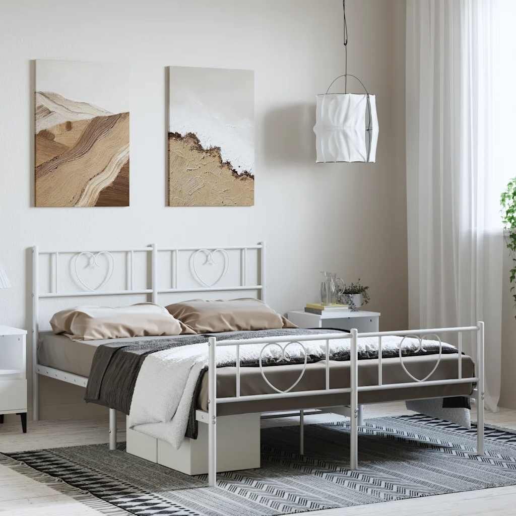 Metal Bed Frame without Mattress with Footboard White 150x200 cm Metal Bed Frame without Mattress with Footboard White 150x200 cm