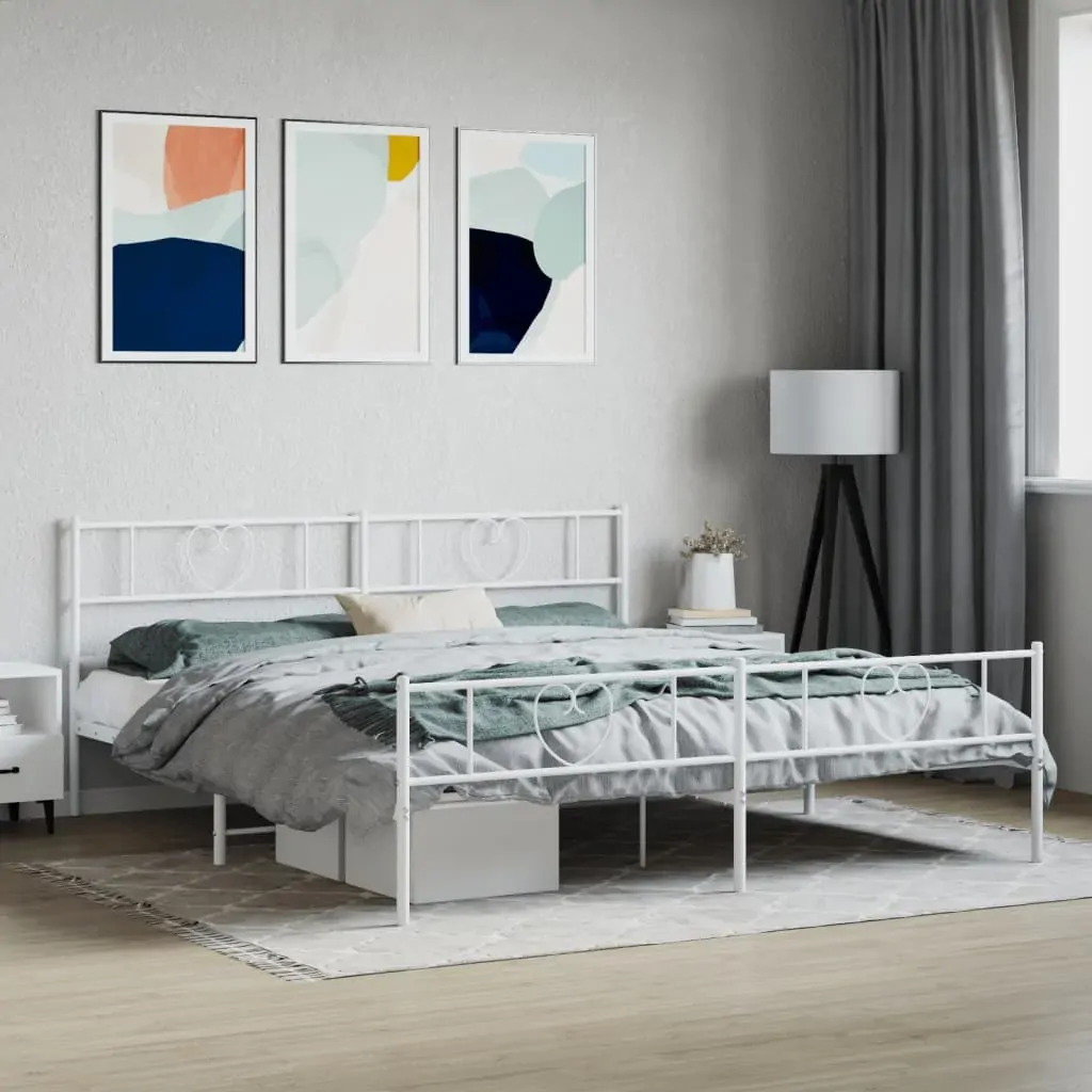 Metal Bed Frame without Mattress with Footboard White 183x203 cm King Metal Bed Frame without Mattress with Footboard White 183x203 cm King