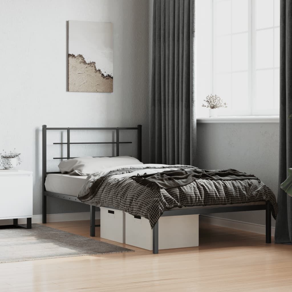 Metal Bed Frame without Mattress with Headboard Black 107x203 cm King Single Metal Bed Frame without Mattress with Headboard Black 107x203 cm King Single