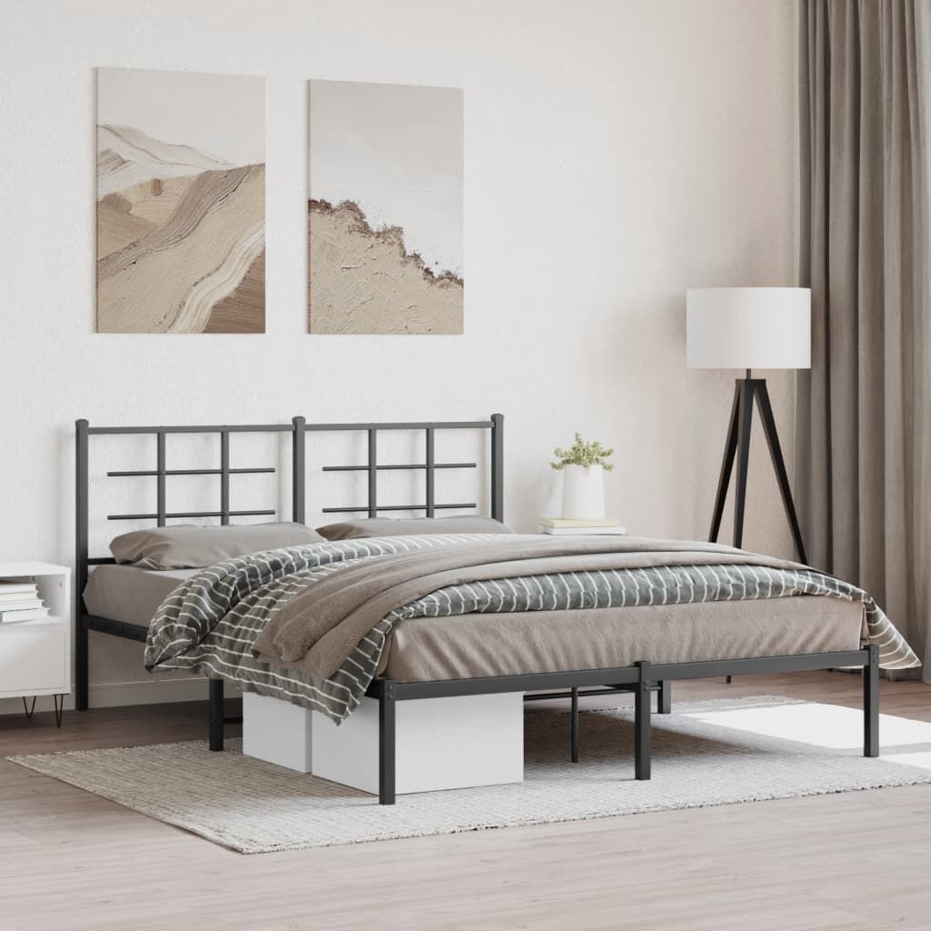 Metal Bed Frame without Mattress with Headboard Black 150x200 cm Metal Bed Frame without Mattress with Headboard Black 150x200 cm