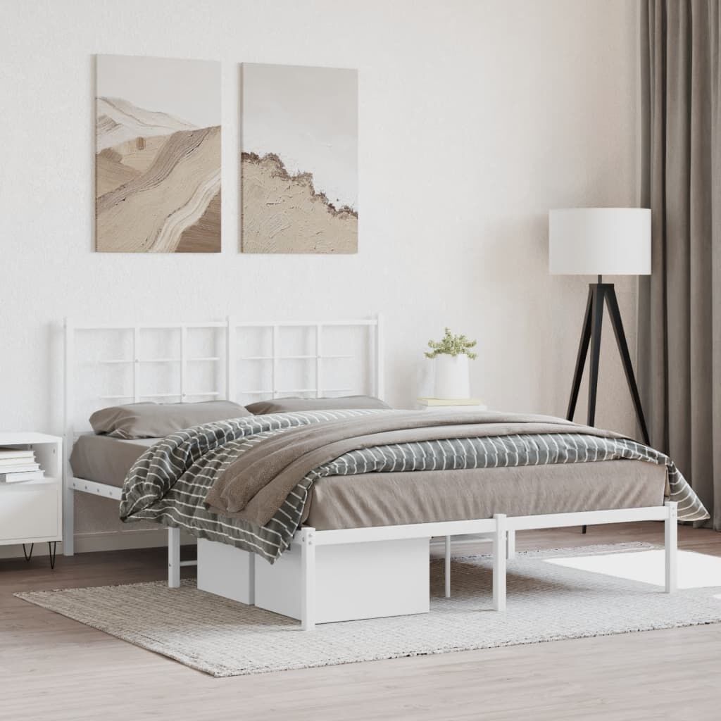 Metal Bed Frame without Mattress with Headboard White 135x190 cm Metal Bed Frame without Mattress with Headboard White 135x190 cm