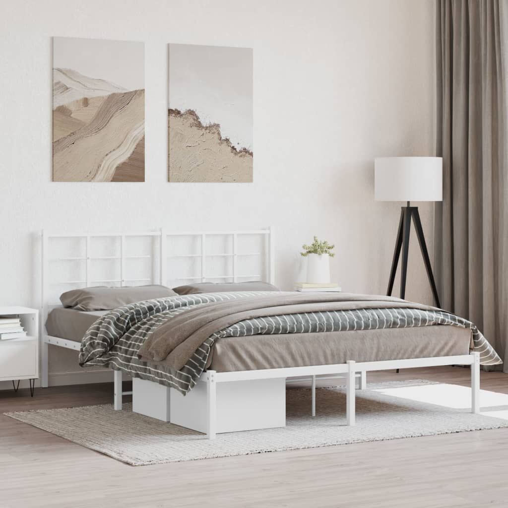 Metal Bed Frame without Mattress with Headboard White 150x200 cm Metal Bed Frame without Mattress with Headboard White 150x200 cm