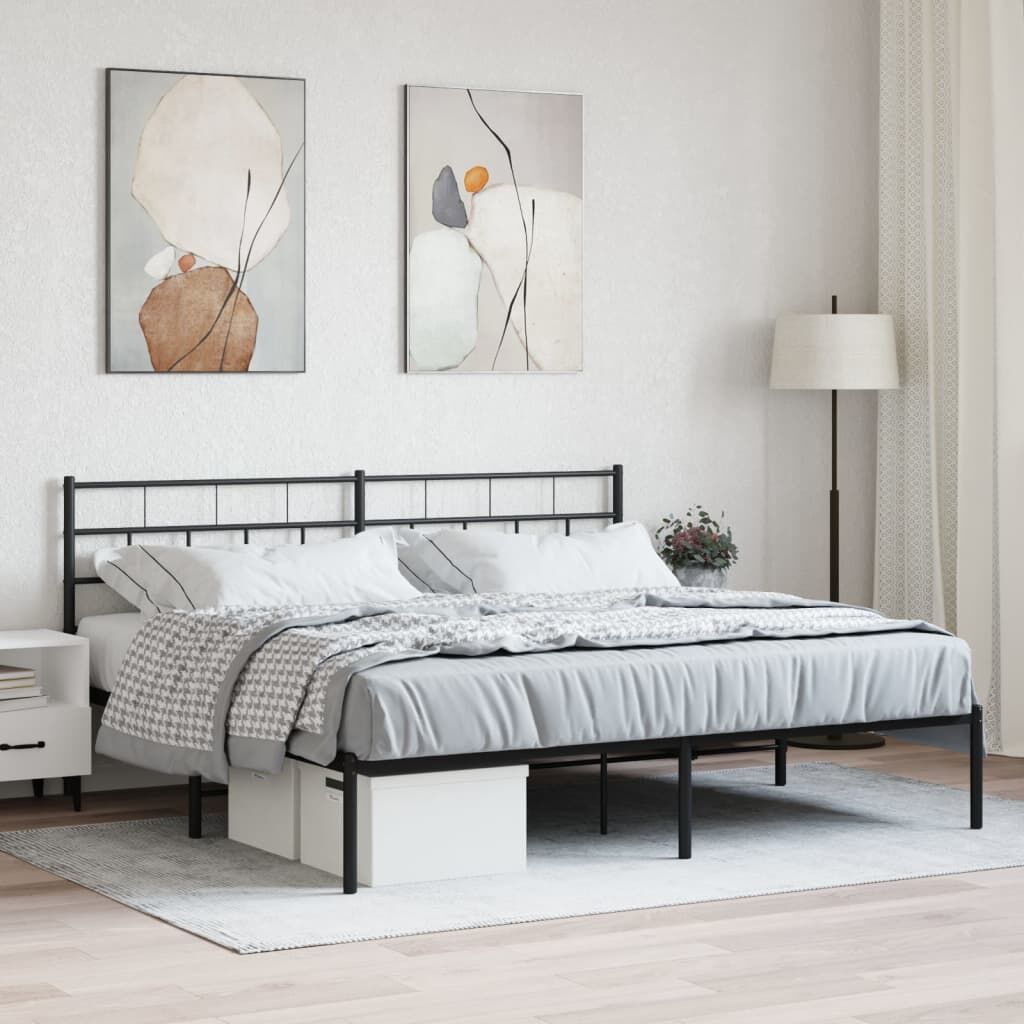 Metal Bed Frame without Mattress with Headboard Black 183x203 cm King Metal Bed Frame without Mattress with Headboard Black 183x203 cm King