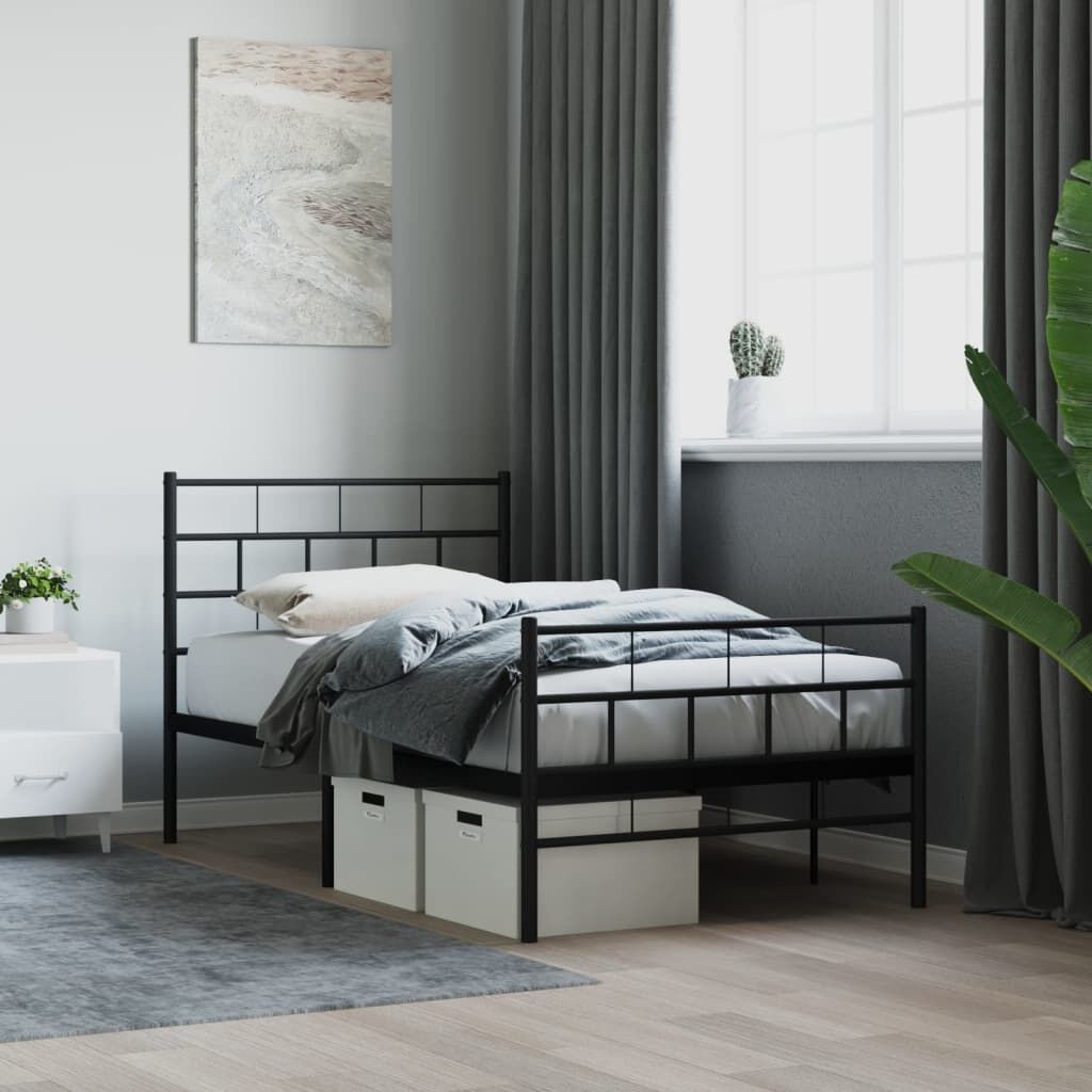 Metal Bed Frame without Mattress with Footboard Black 90x190 cm Metal Bed Frame without Mattress with Footboard Black 90x190 cm