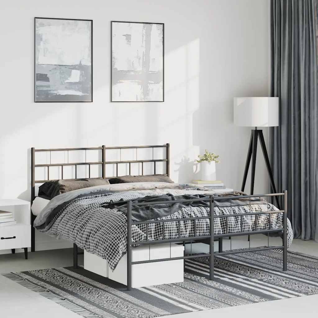Metal Bed Frame without Mattress with Footboard Black 135x190 cm Metal Bed Frame without Mattress with Footboard Black 135x190 cm