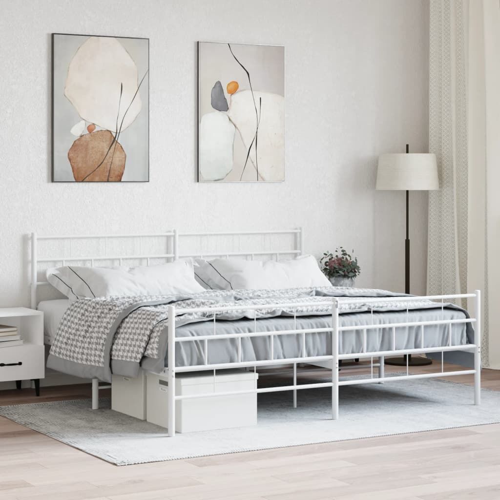 Metal Bed Frame without Mattress with Footboard White 183x203 cm King Metal Bed Frame without Mattress with Footboard White 183x203 cm King