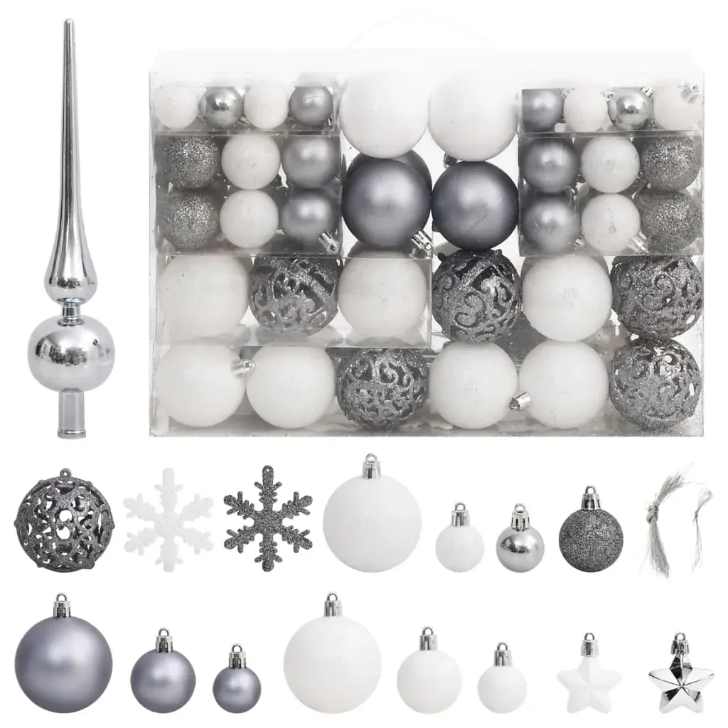 111 Piece Christmas Bauble Set White and Grey Polystyrene 111 Piece Christmas Bauble Set White and Grey Polystyrene