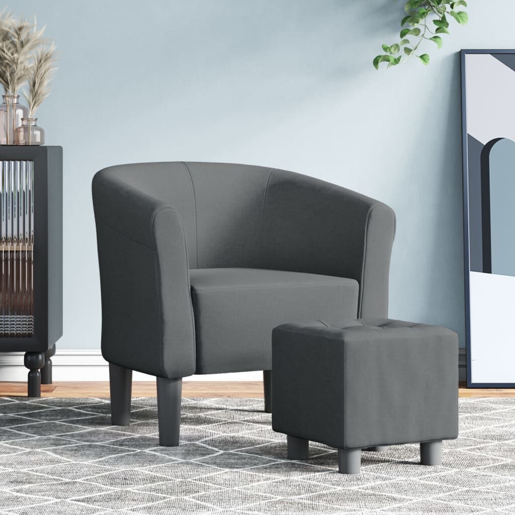 Tub Chair with Footstool Dark Grey Fabric Tub Chair with Footstool Dark Grey Fabric