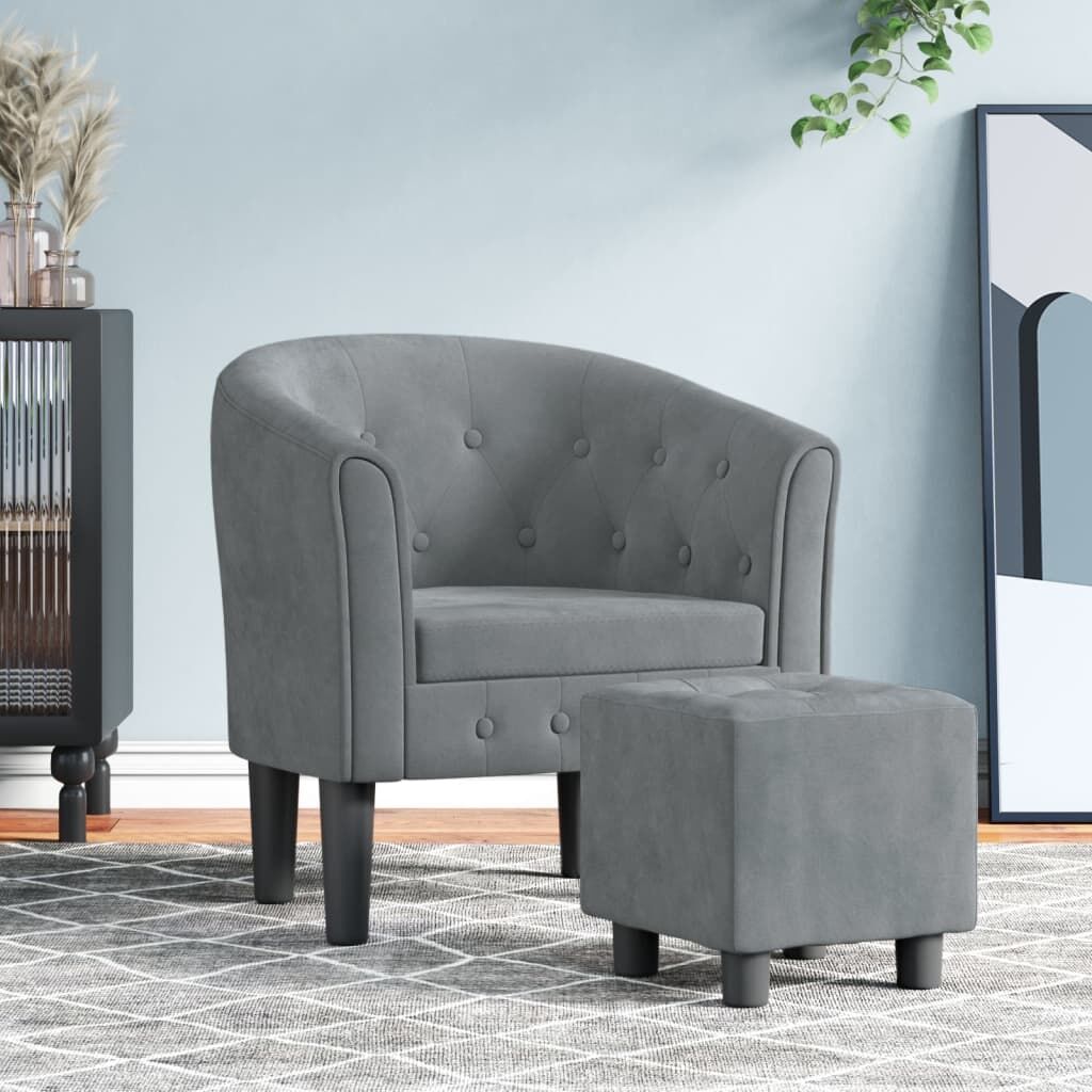 Tub Chair with Footstool Dark Grey Velvet Tub Chair with Footstool Dark Grey Velvet