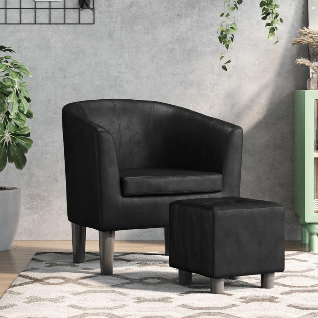 Tub Chair with Footstool Black Faux Leather Tub Chair with Footstool Black Faux Leather
