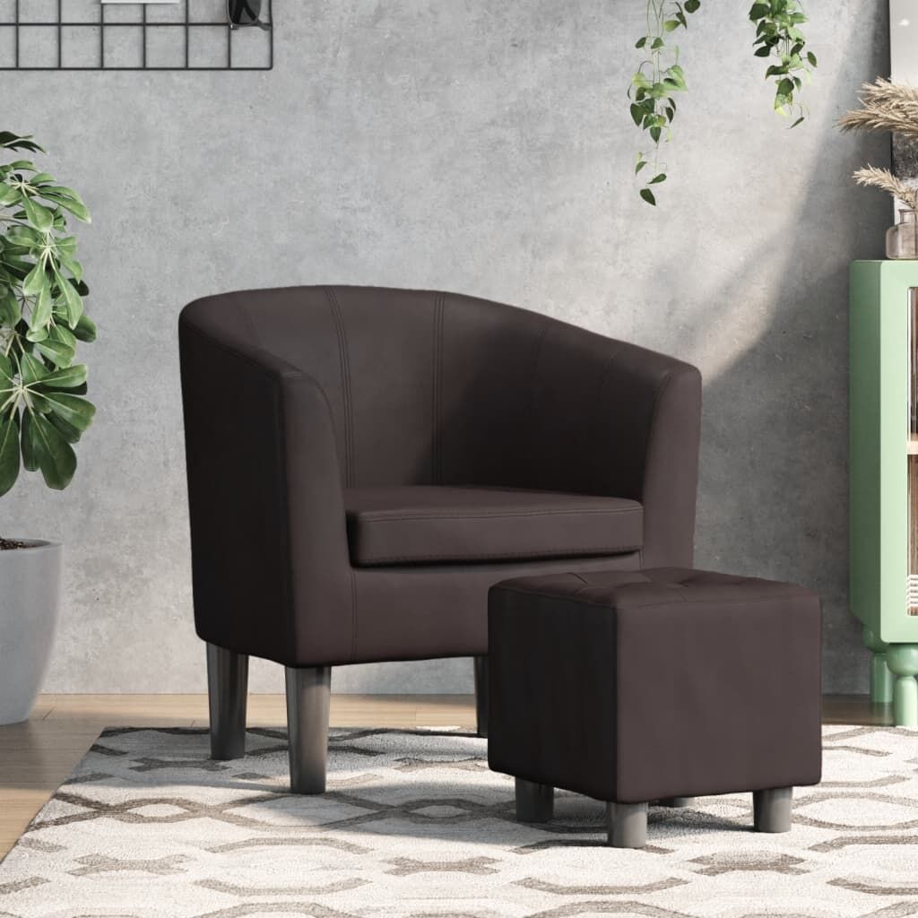 Tub Chair with Footstool Brown Faux Leather Tub Chair with Footstool Brown Faux Leather