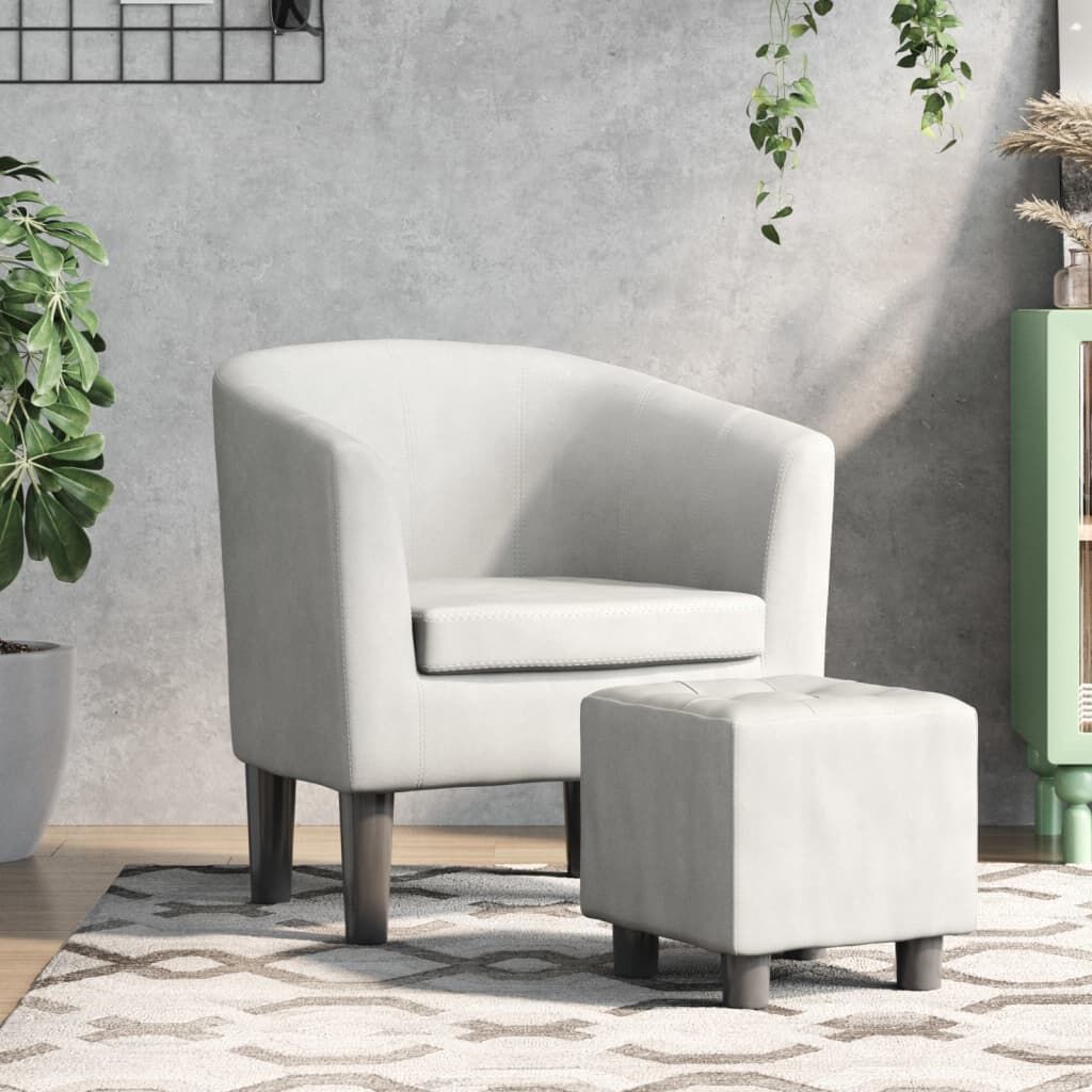 Tub Chair with Footstool White Faux Leather Tub Chair with Footstool White Faux Leather