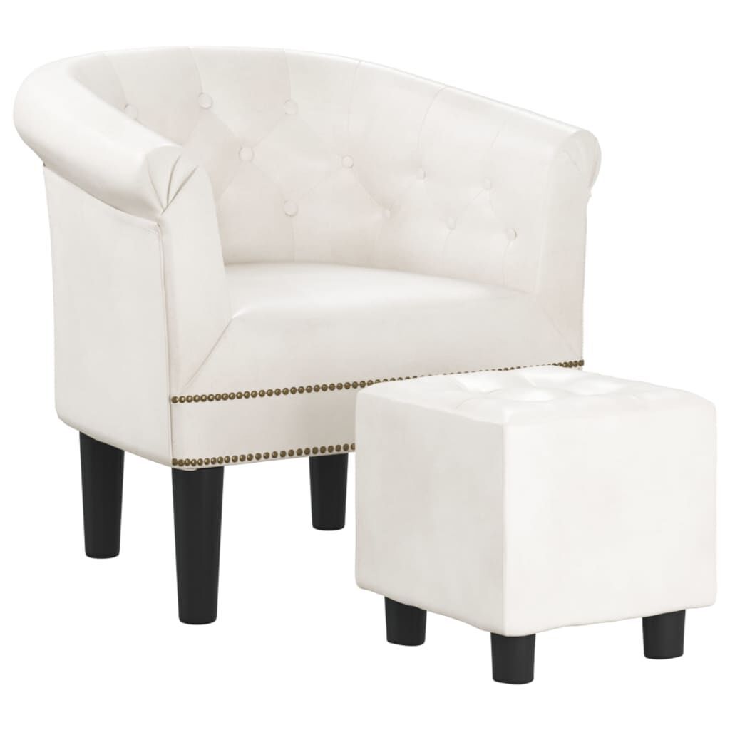 Tub Chair with Footstool White Faux Leather Tub Chair with Footstool White Faux Leather