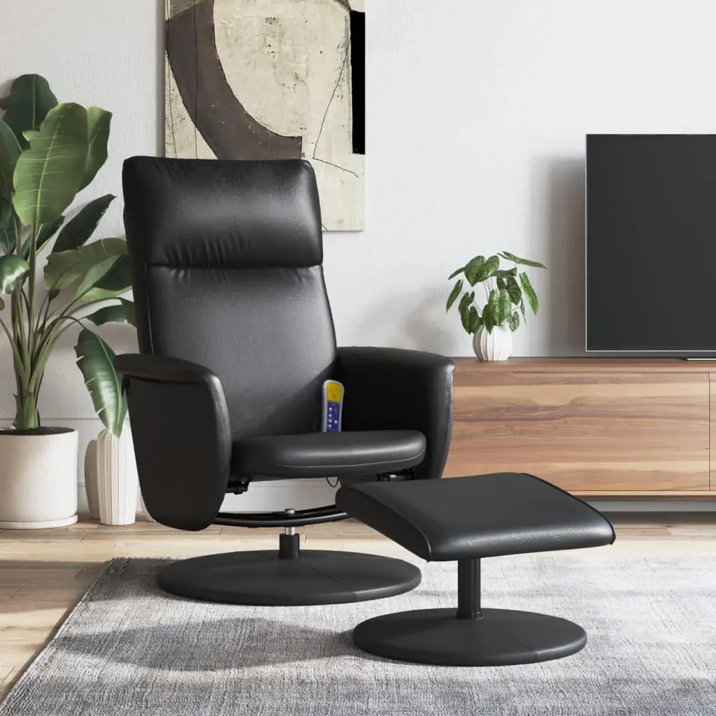Massage Recliner Chair with Footstool Black Faux Leather Massage Recliner Chair with Footstool Black Faux Leather