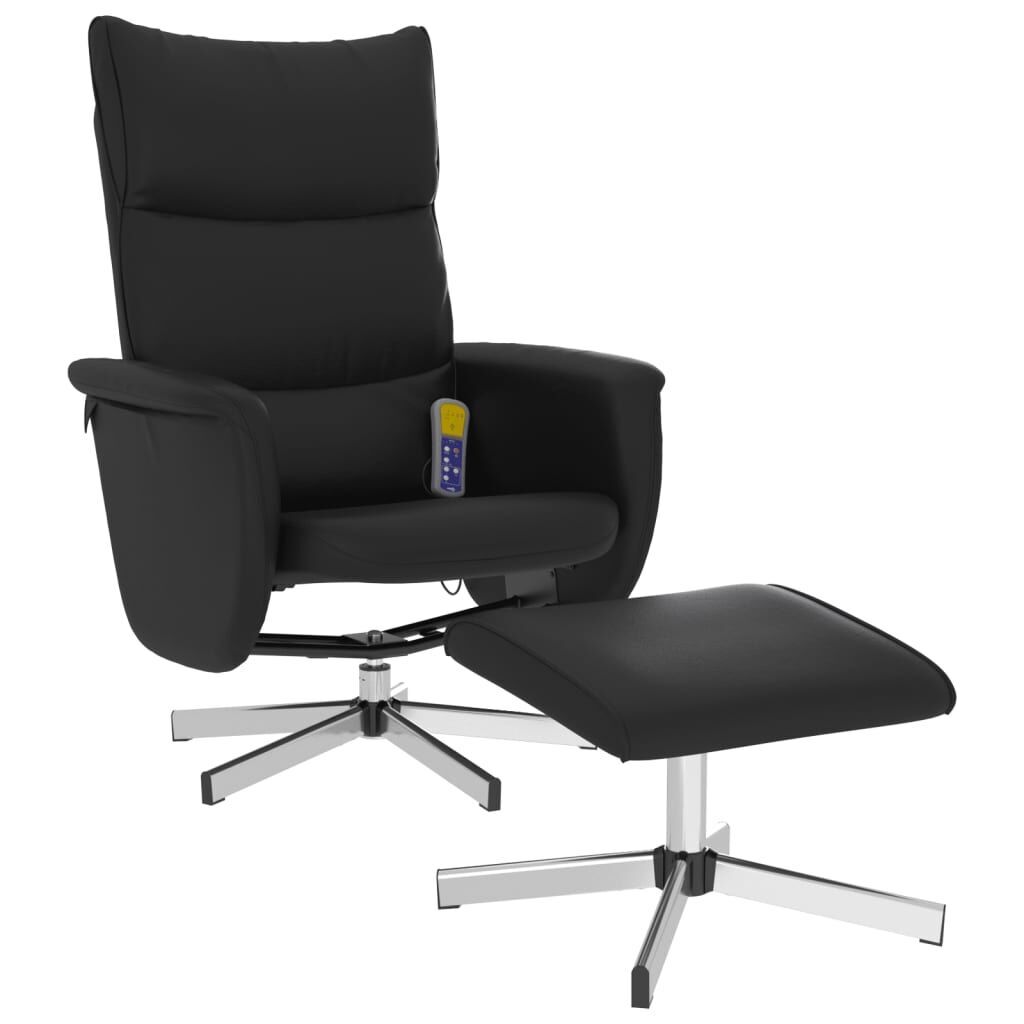 Massage Recliner Chair with Footstool Black Faux Leather Massage Recliner Chair with Footstool Black Faux Leather