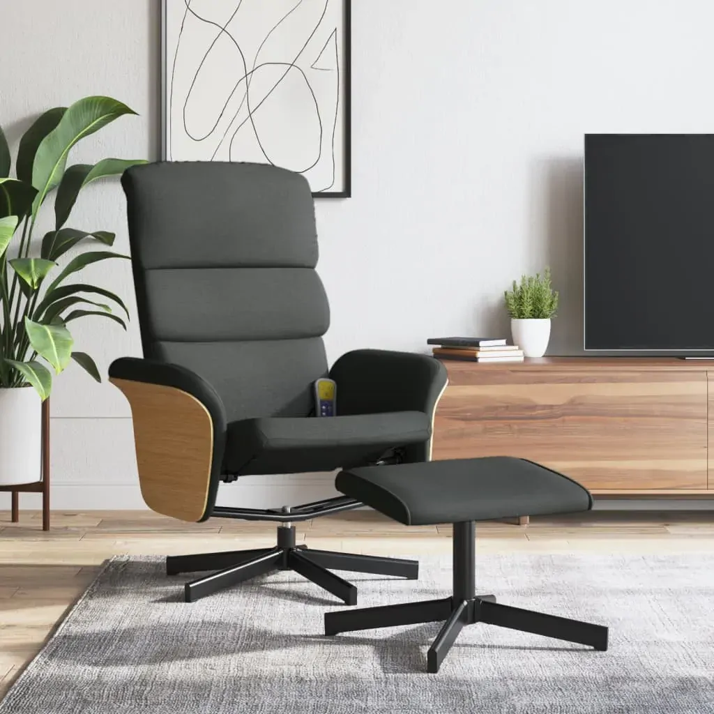 Massage Recliner Chair with Footstool Dark Grey Fabric Massage Recliner Chair with Footstool Dark Grey Fabric