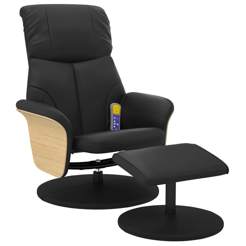 Massage Recliner Chair with Footstool Black Faux Leather Massage Recliner Chair with Footstool Black Faux Leather
