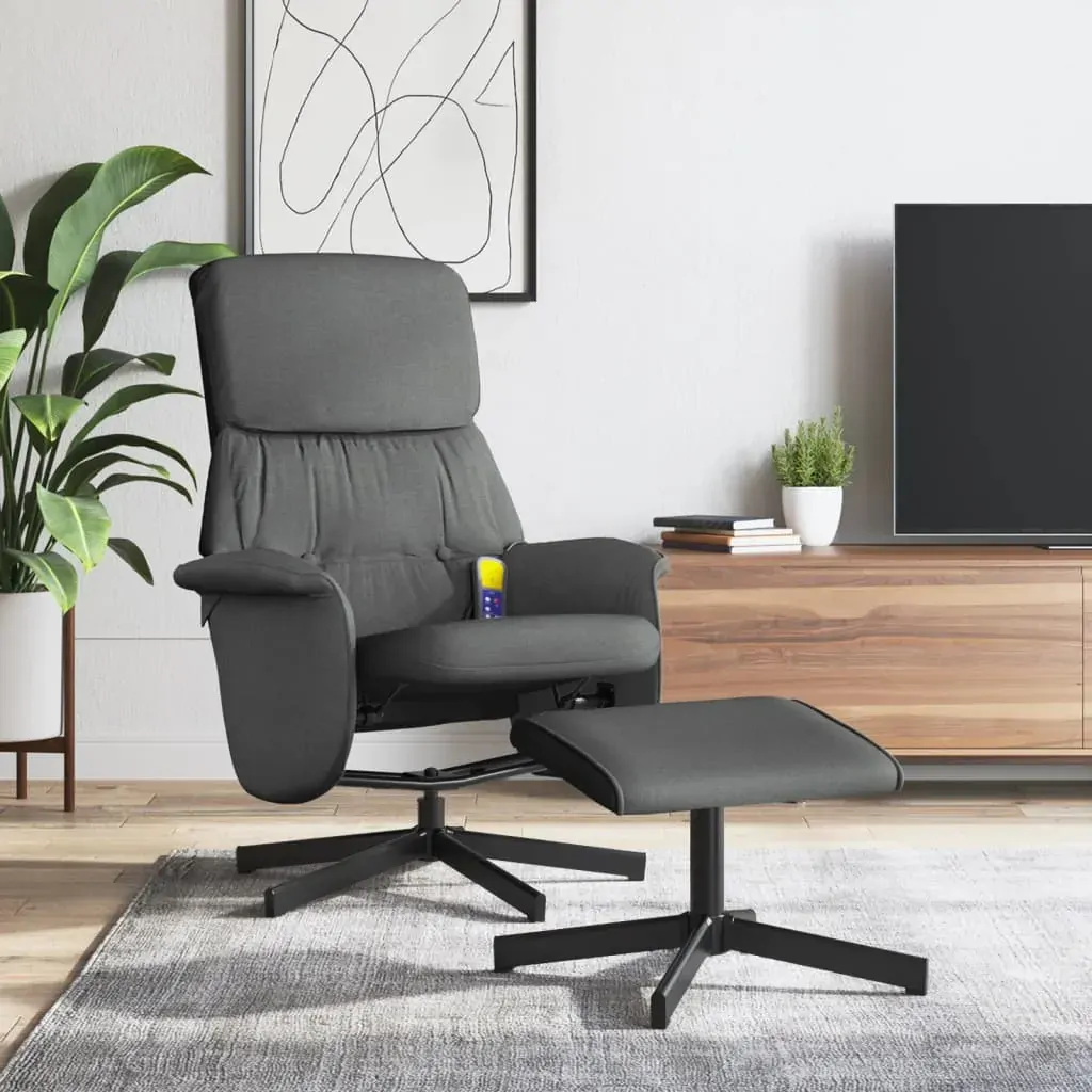 Massage Recliner Chair with Footstool Dark Grey Fabric Massage Recliner Chair with Footstool Dark Grey Fabric