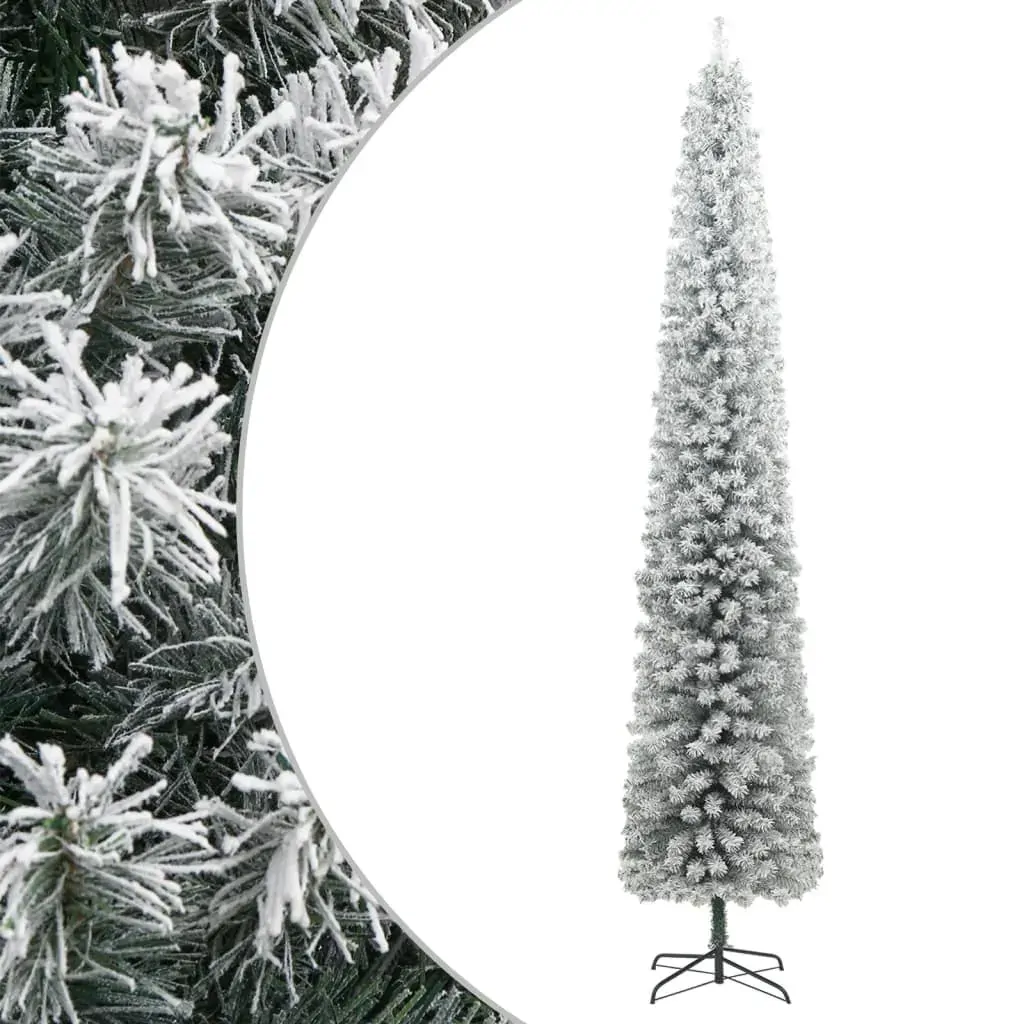 Slim Christmas Tree with Stand and Flocked Snow 270 cm PVC Slim Christmas Tree with Stand and Flocked Snow 270 cm PVC