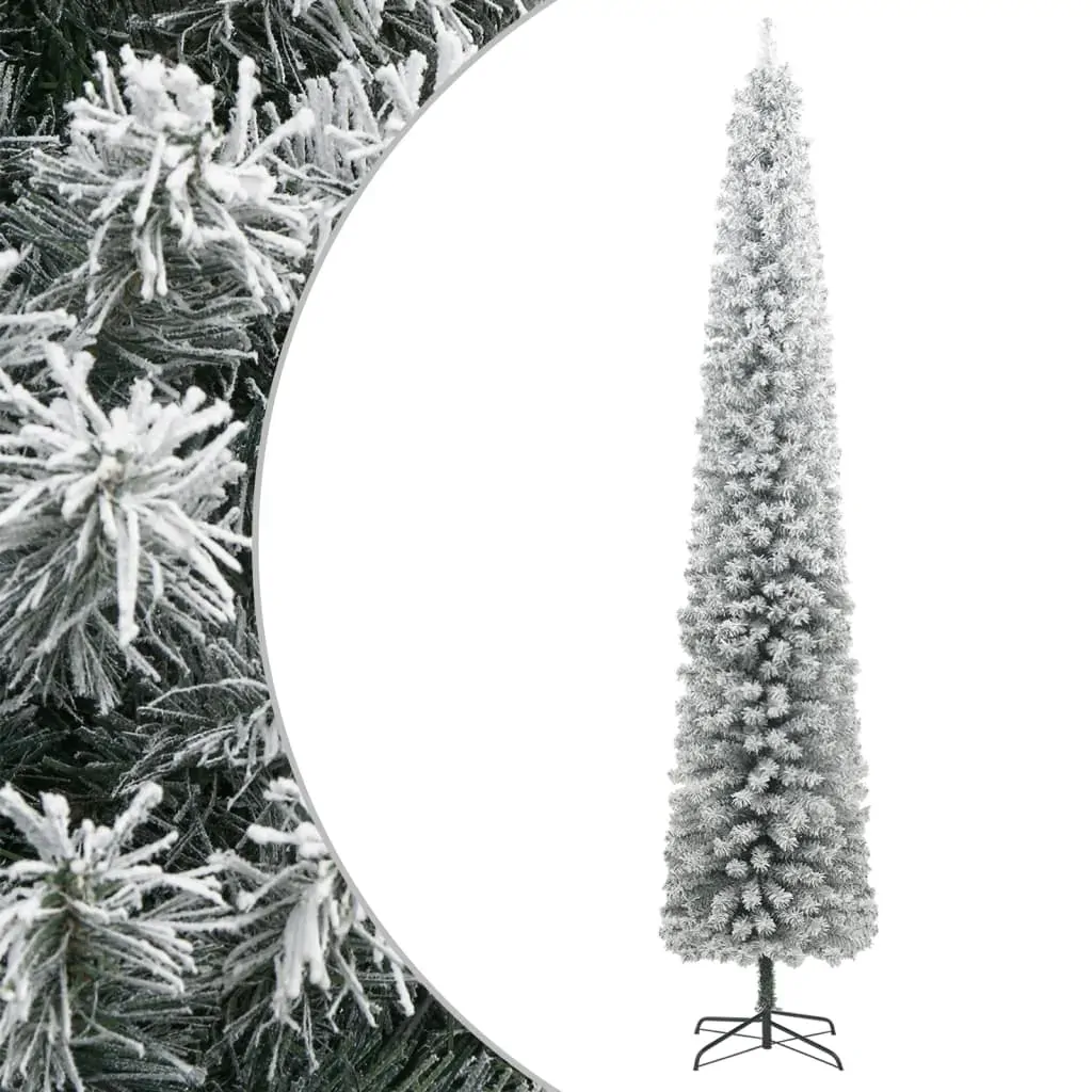Slim Christmas Tree with Stand and Flocked Snow 300 cm PVC Slim Christmas Tree with Stand and Flocked Snow 300 cm PVC