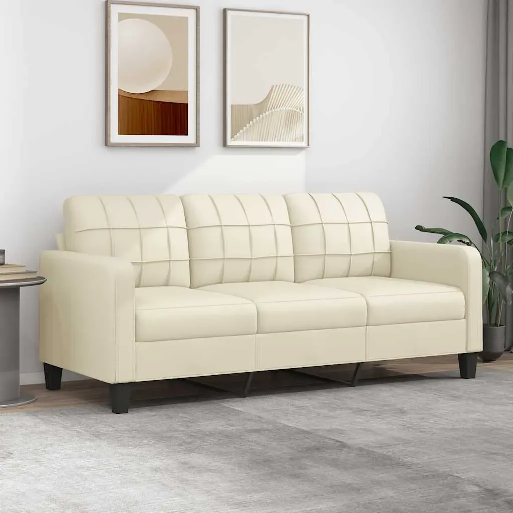 3-Seater Sofa Cream 180 cm Faux Leather 3-Seater Sofa Cream 180 cm Faux Leather