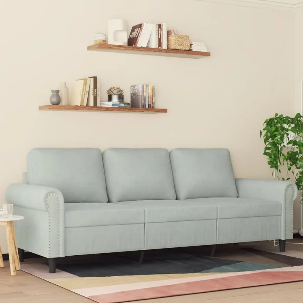 3-Seater Sofa Light Grey 180 cm Velvet 3-Seater Sofa Light Grey 180 cm Velvet