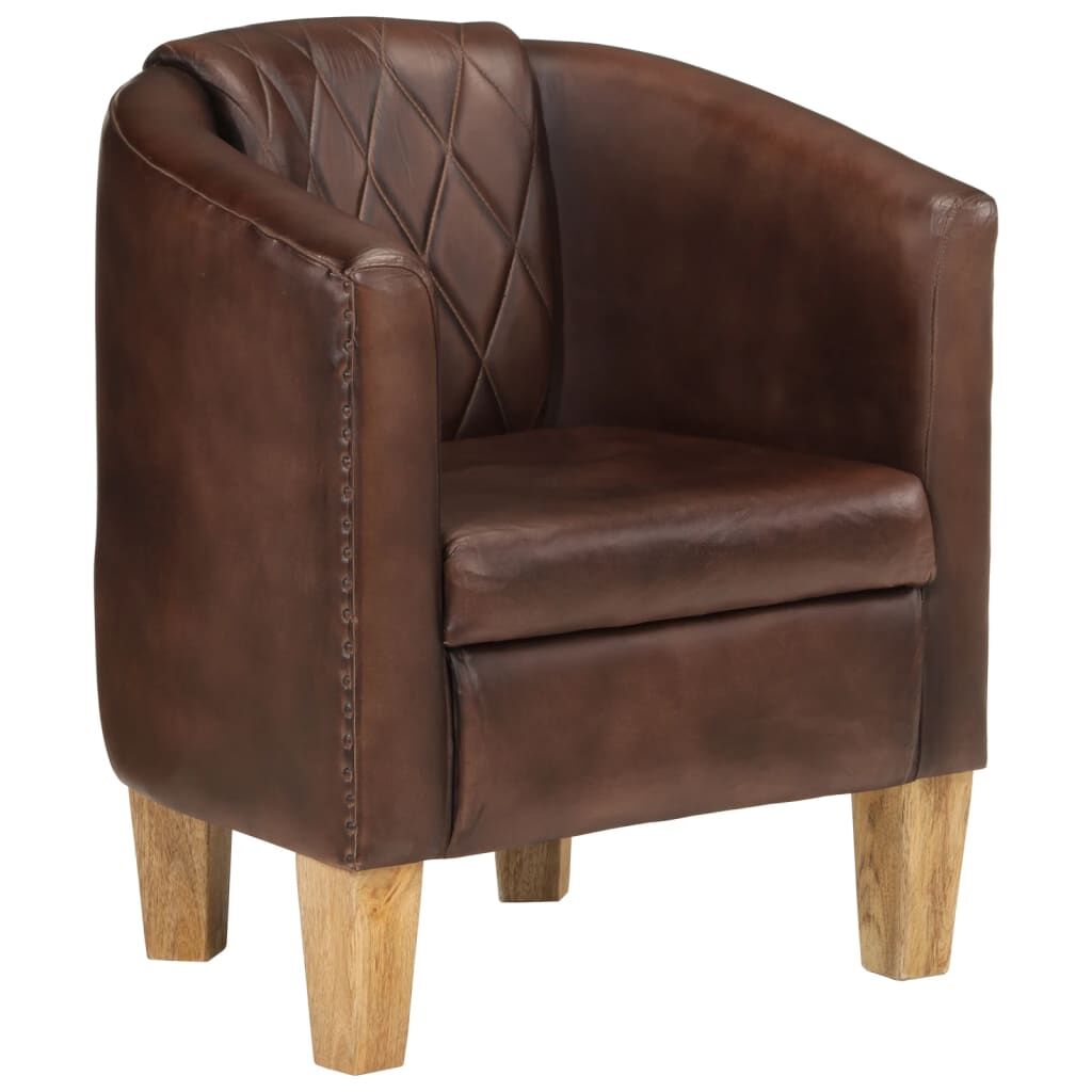 Tub Chair Dark Brown Real Leather Tub Chair Dark Brown Real Leather