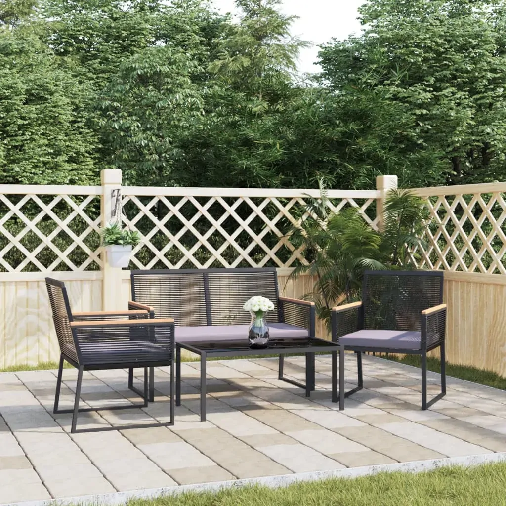 4 Piece Garden Lounge Set with Cushions Black Steel 4 Piece Garden Lounge Set with Cushions Black Steel