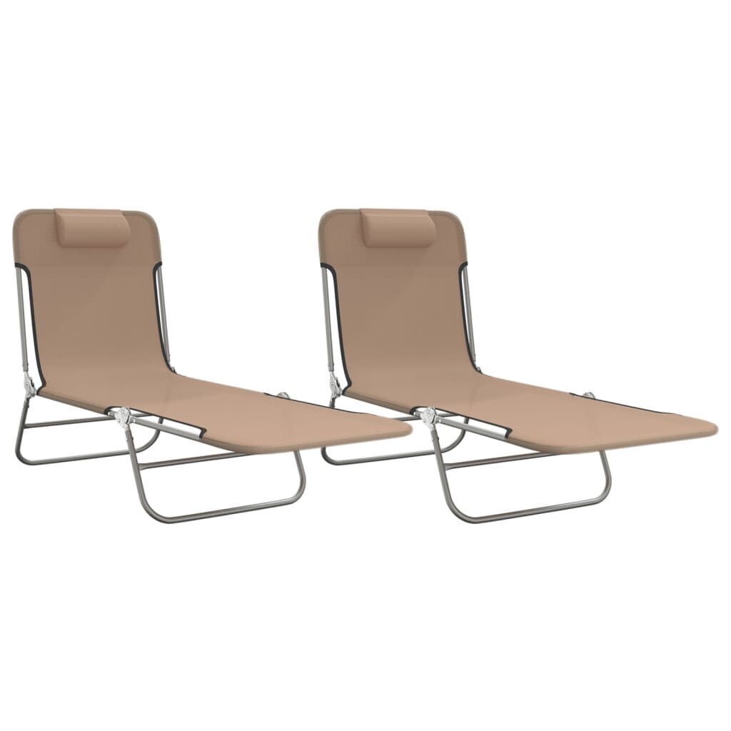 Folding Sun Loungers 2 pcs Taupe Textilene and Steel Folding Sun Loungers 2 pcs Taupe Textilene and Steel