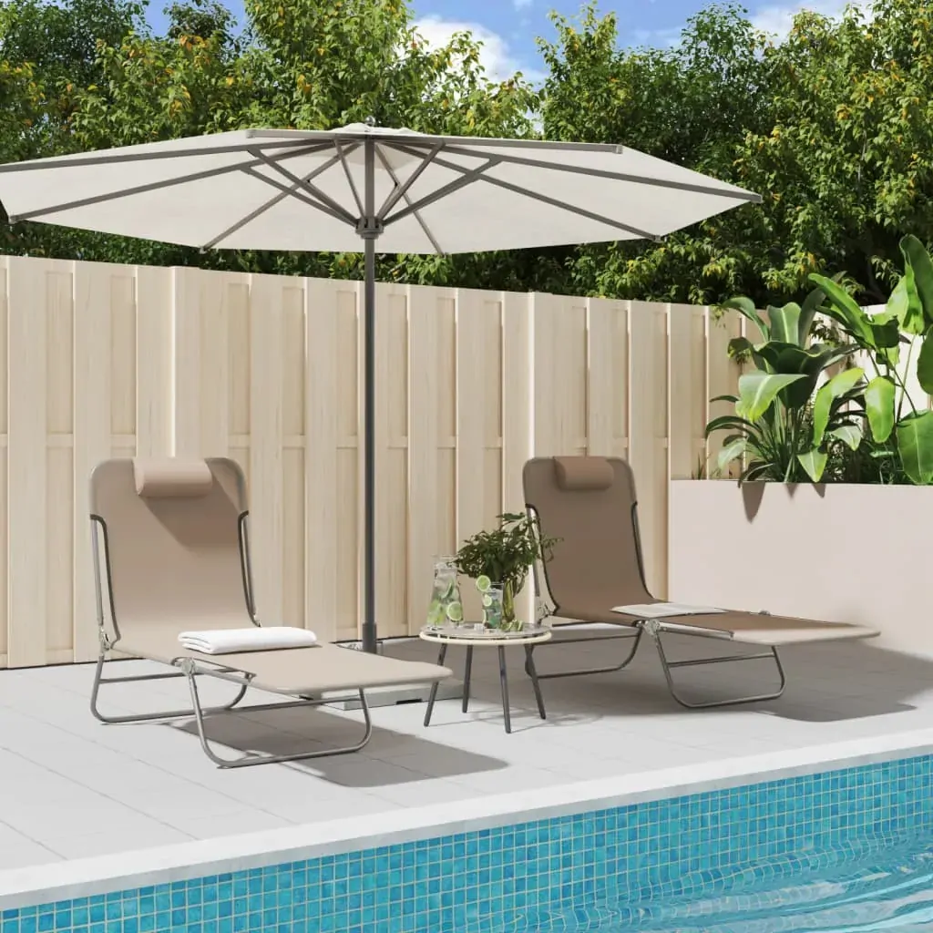 Folding Sun Loungers 2 pcs Taupe Textilene and Steel Folding Sun Loungers 2 pcs Taupe Textilene and Steel