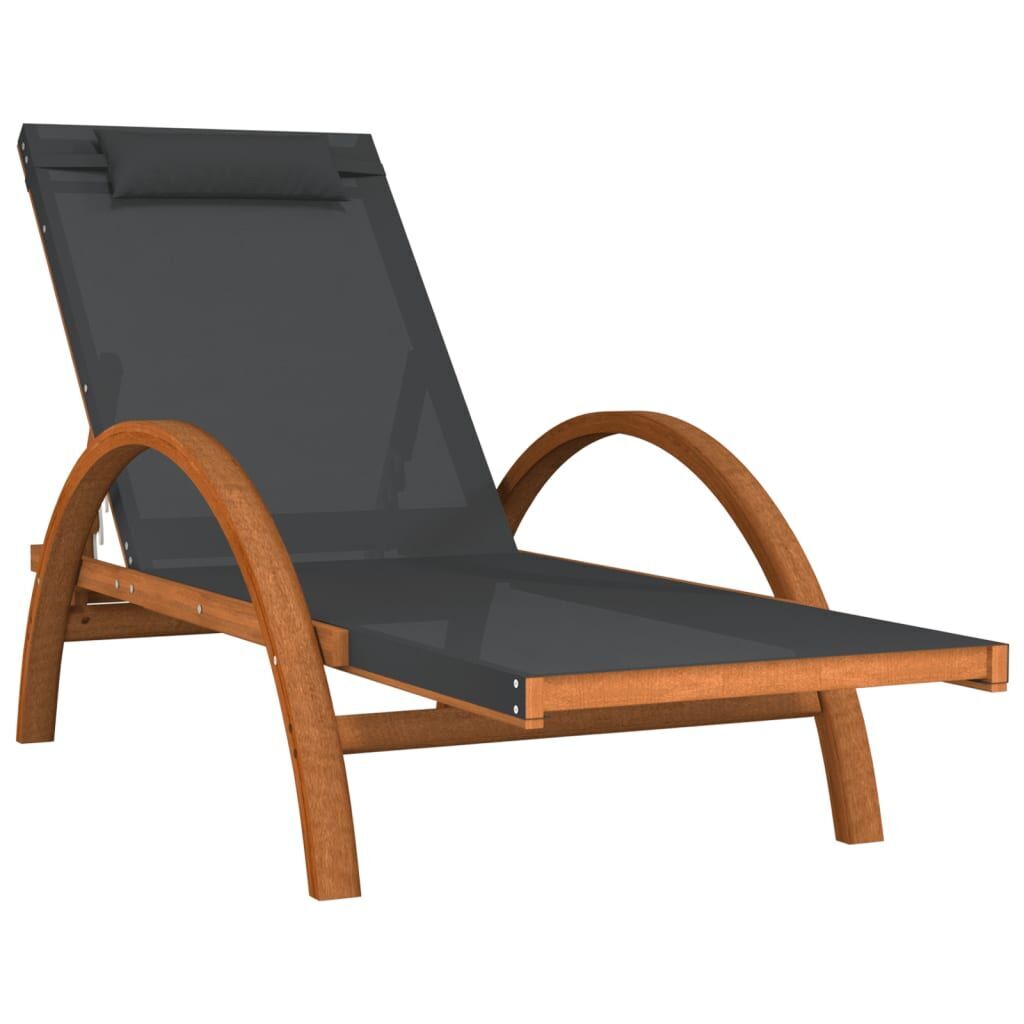 Sun Lounger with Pillow Grey Textilene and Solid Wood Poplar Sun Lounger with Pillow Grey Textilene and Solid Wood Poplar