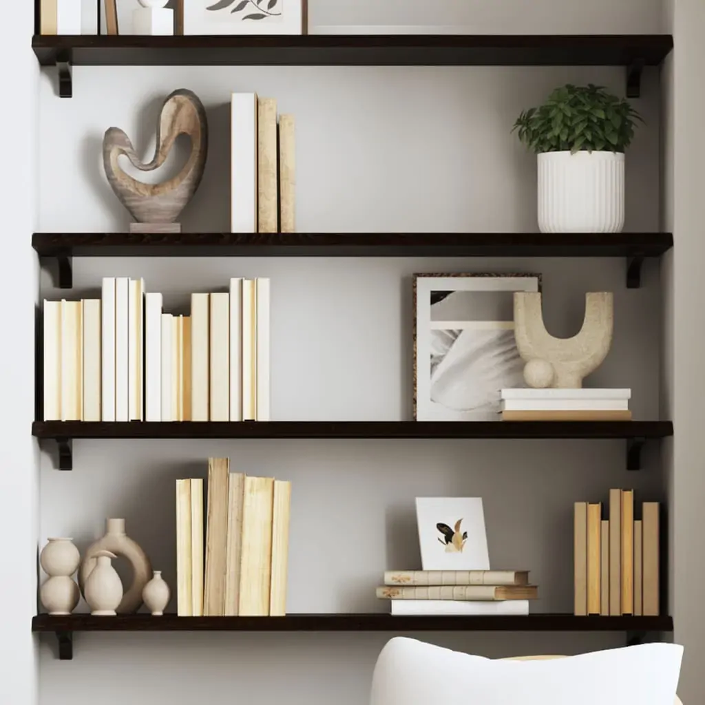 Wall Shelf Dark Brown 80x30x2 cm Treated Solid Wood Oak Wall Shelf Dark Brown 80x30x2 cm Treated Solid Wood Oak