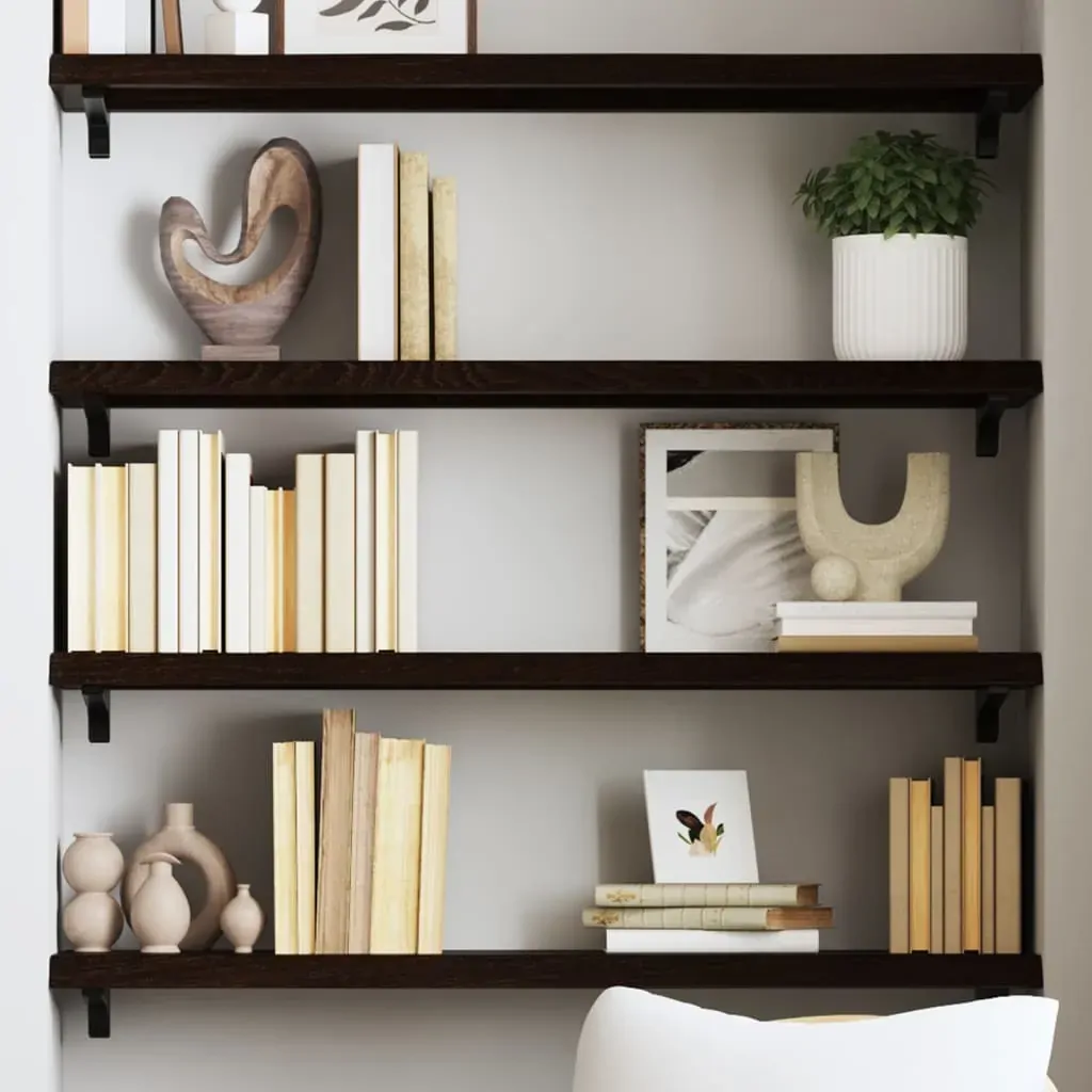 Wall Shelf Dark Brown 100x30x(2-4) cm Treated Solid Wood Oak Wall Shelf Dark Brown 100x30x(2-4) cm Treated Solid Wood Oak