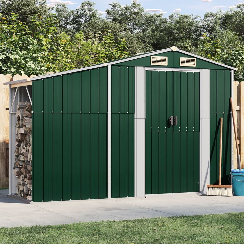 Garden Shed Green 277x93x179 cm Galvanised Steel Garden Shed Green 277x93x179 cm Galvanised Steel