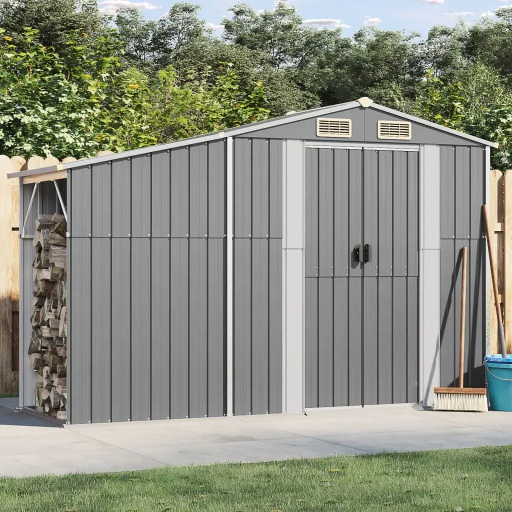 Garden Shed Grey 277x93x179 cm Galvanised Steel Garden Shed Grey 277x93x179 cm Galvanised Steel