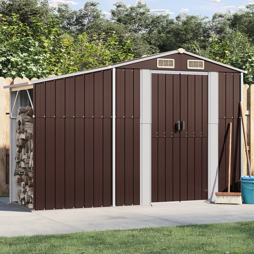 Garden Shed Brown 277x93x179 cm Galvanised Steel Garden Shed Brown 277x93x179 cm Galvanised Steel