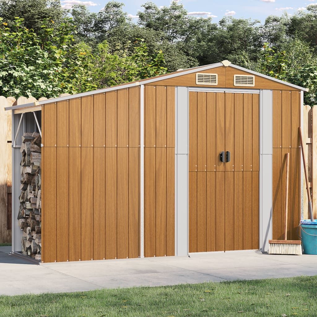 Garden Shed Brown 277x93x179 cm Galvanised Steel Garden Shed Brown 277x93x179 cm Galvanised Steel