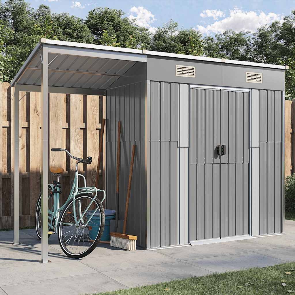 Garden Shed with Extended Roof Light Grey 277x110.5x181 cm Steel Garden Shed with Extended Roof Light Grey 277x110.5x181 cm Steel