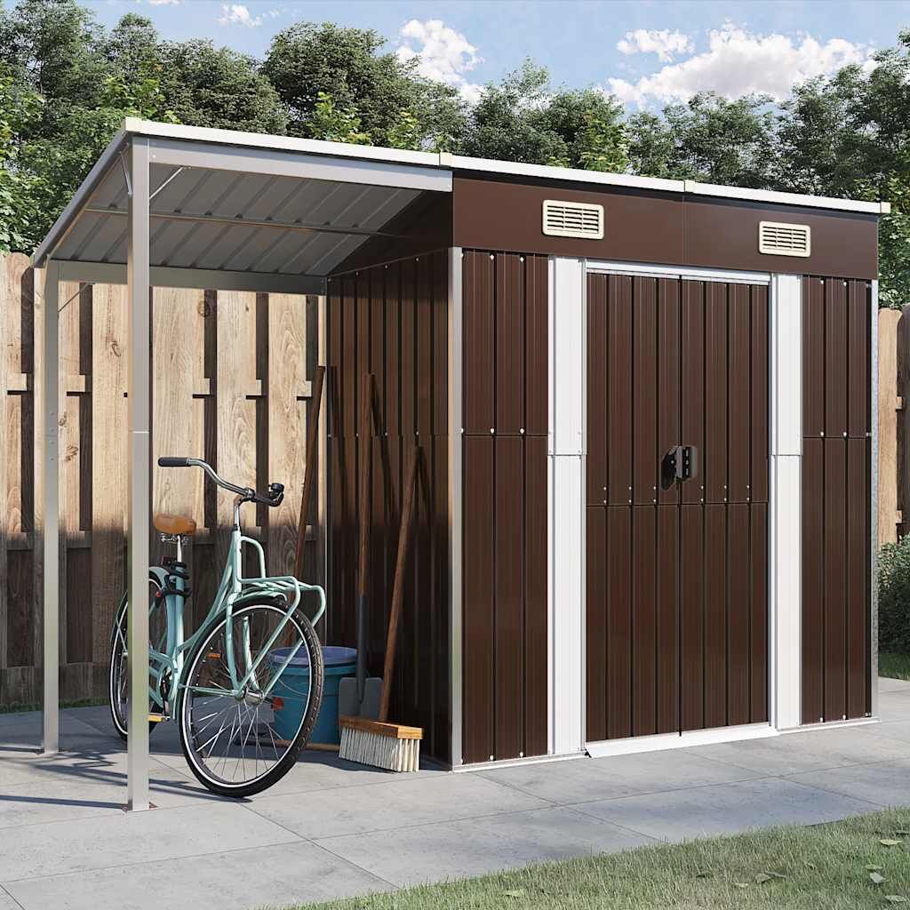 Garden Shed with Extended Roof Brown 277x110.5x181 cm Steel Garden Shed with Extended Roof Brown 277x110.5x181 cm Steel