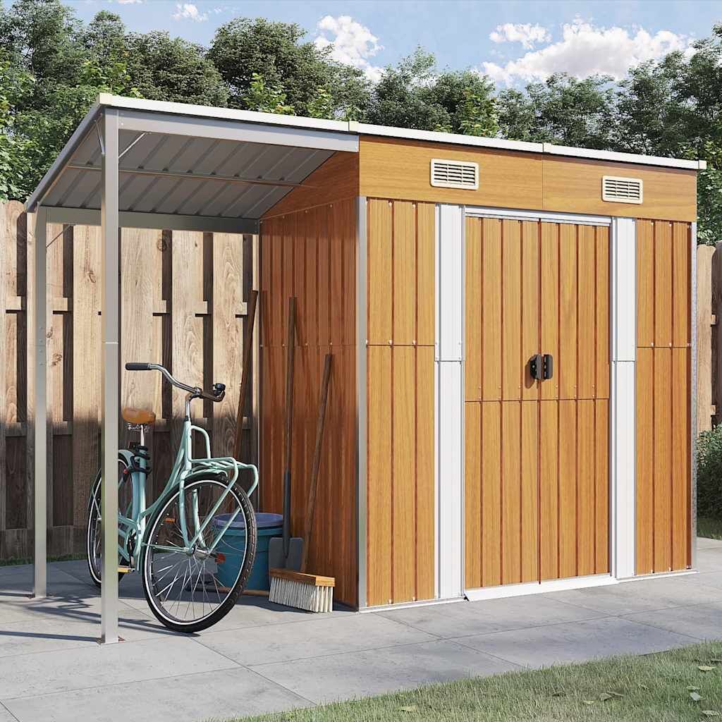Garden Shed with Extended Roof Light Brown 277x110.5x181 cm Steel Garden Shed with Extended Roof Light Brown 277x110.5x181 cm Steel