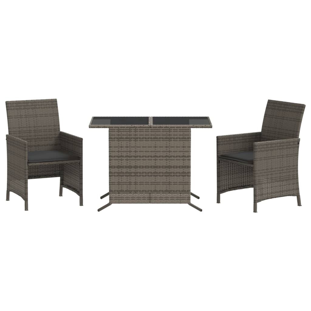 3 Piece Bistro Set with Cushions Grey Poly Rattan 3 Piece Bistro Set with Cushions Grey Poly Rattan