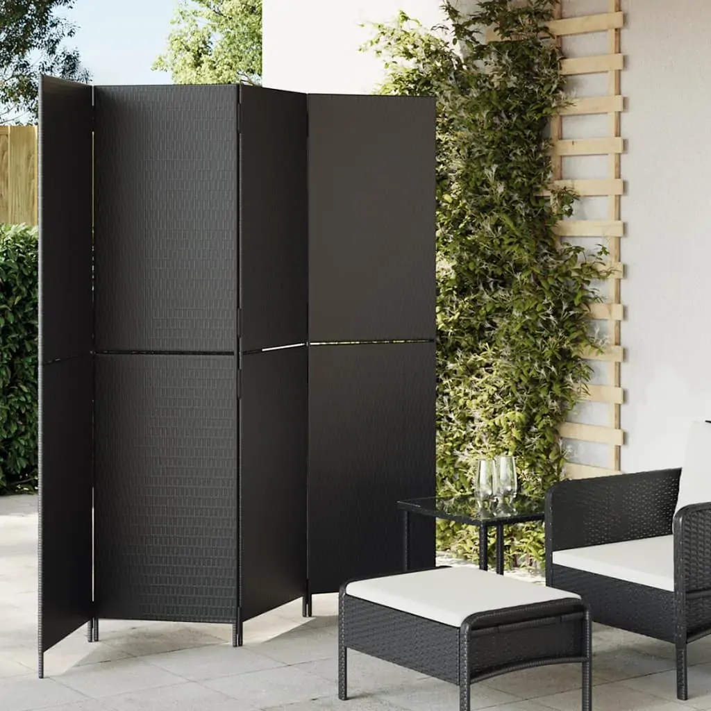 Room Divider 4 Panels Black Poly Rattan Room Divider 4 Panels Black Poly Rattan