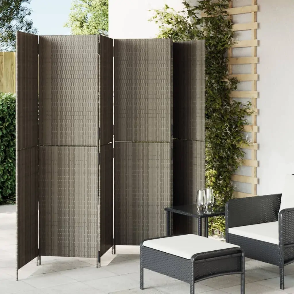 Room Divider 6 Panels Grey Poly Rattan Room Divider 6 Panels Grey Poly Rattan
