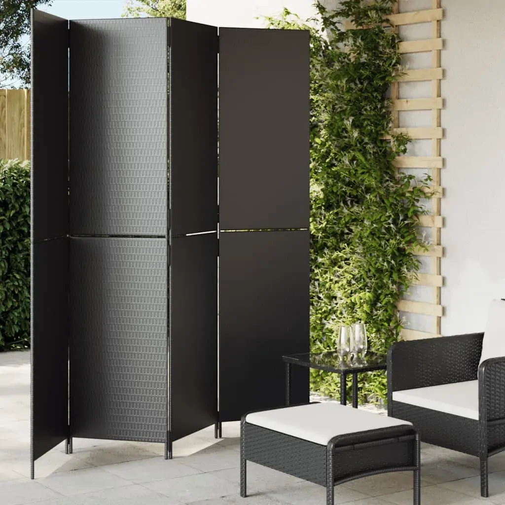 Room Divider 4 Panels Black Poly Rattan Room Divider 4 Panels Black Poly Rattan
