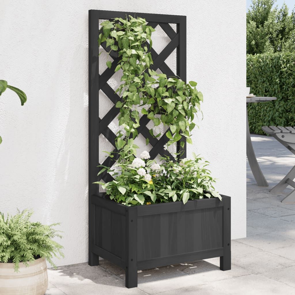 Planter with Trellis Black Solid Wood Fir Planter with Trellis Black Solid Wood Fir