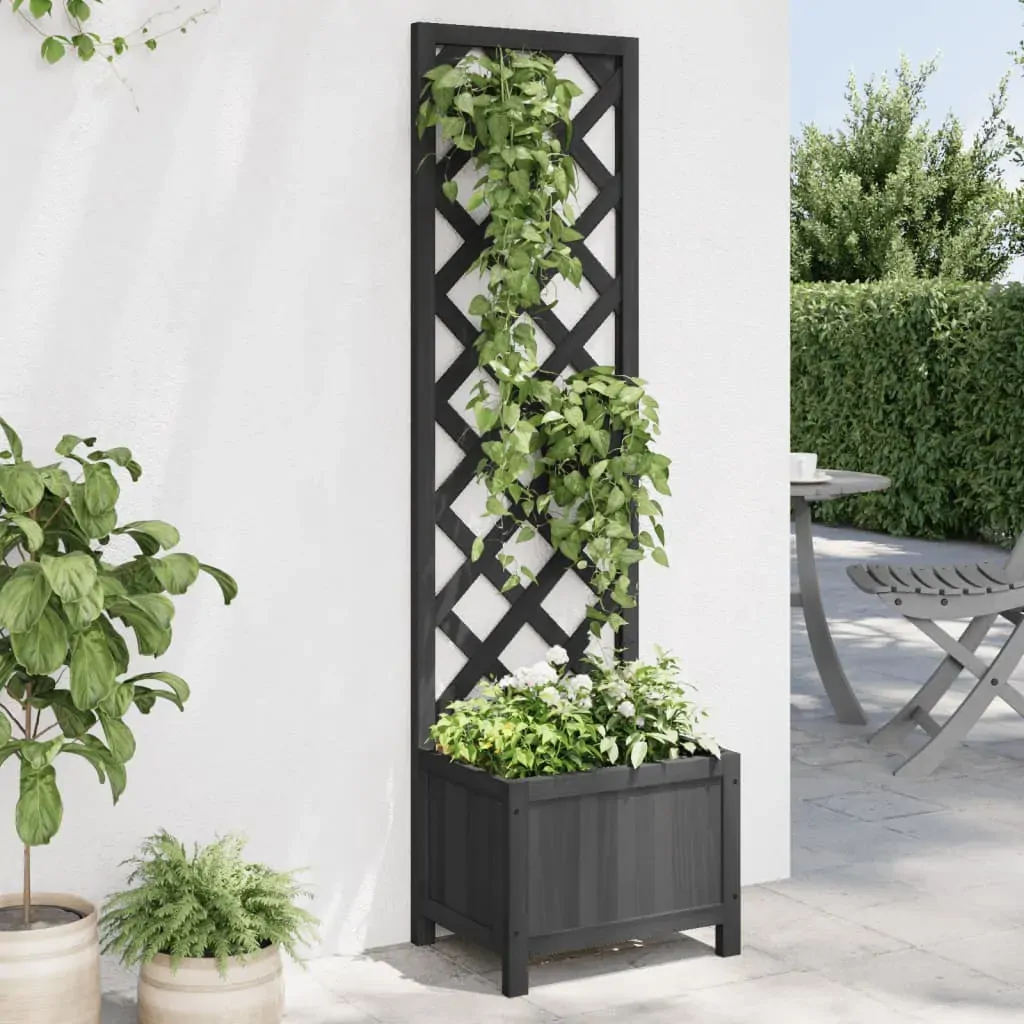 Planter with Trellis Black Solid Wood Fir Planter with Trellis Black Solid Wood Fir