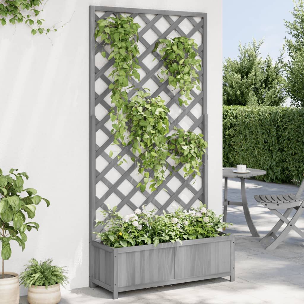 Planter with Trellis Grey Solid Wood Fir Planter with Trellis Grey Solid Wood Fir