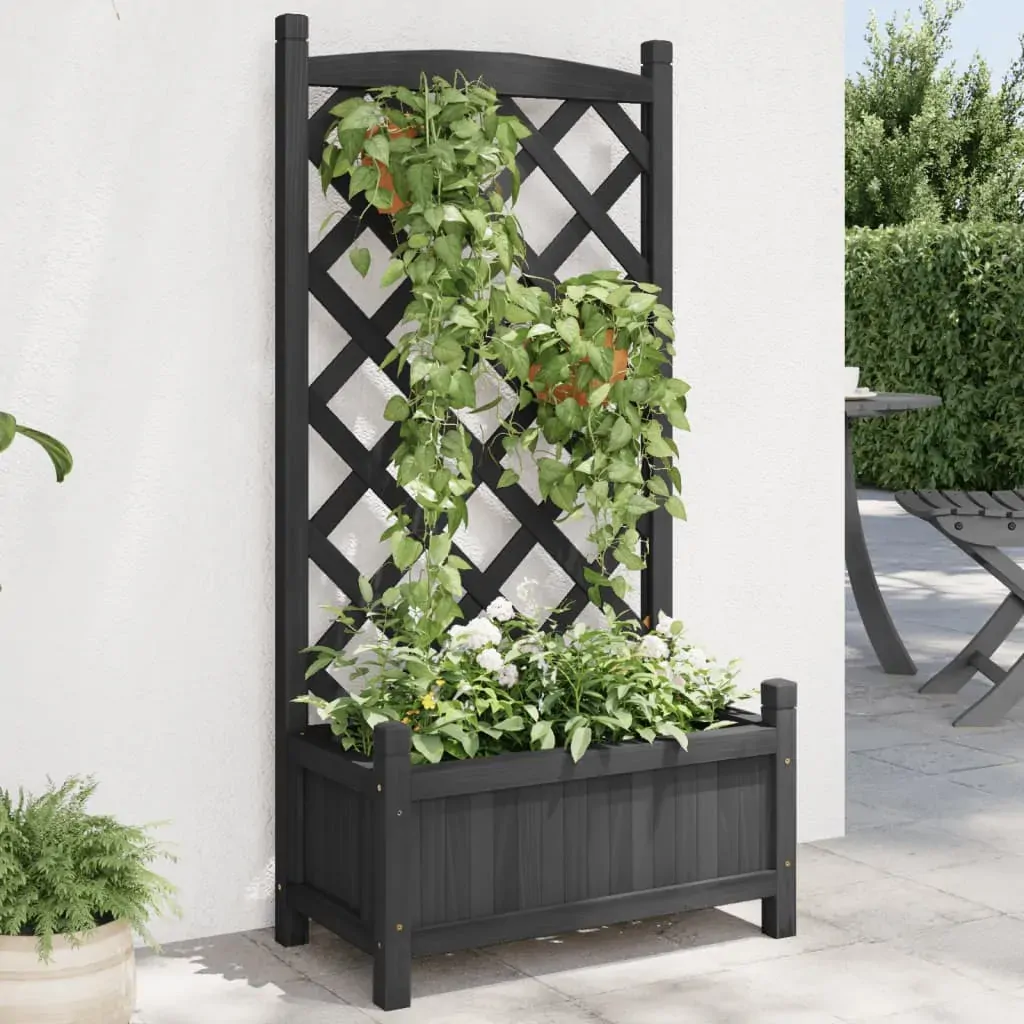 Planter with Trellis Black Solid Wood Fir Planter with Trellis Black Solid Wood Fir