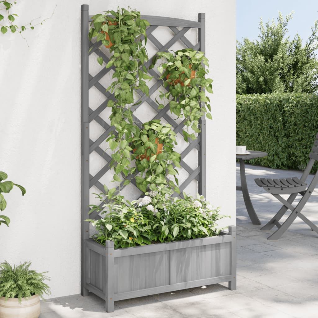Planter with Trellis Grey Solid Wood Fir Planter with Trellis Grey Solid Wood Fir