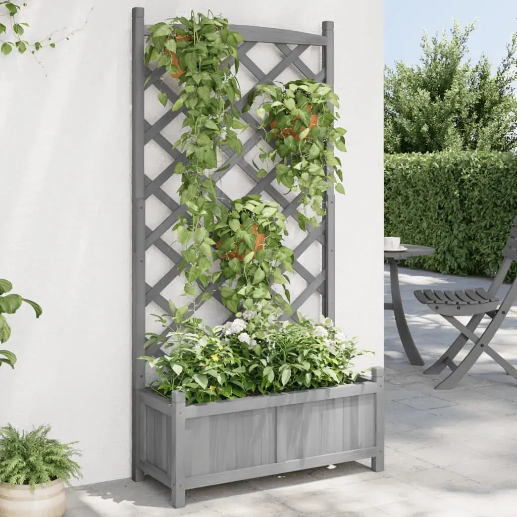 Planter with Trellis Grey Solid Wood Fir Planter with Trellis Grey Solid Wood Fir